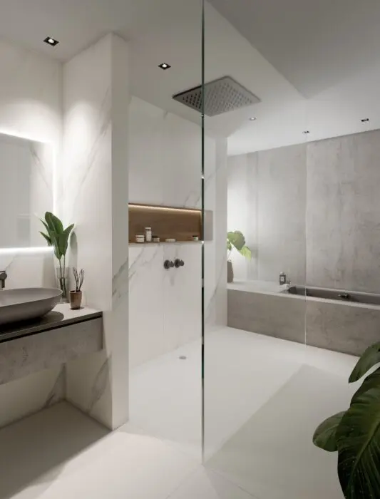 Image of Baño gris blanco 2 in Bathrooms - Cosentino