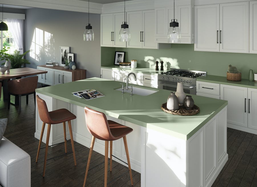 Image of Silestone Sunlit Days Posidonia Green kitchen web in Sunlit Days by Silestone® is here - Cosentino