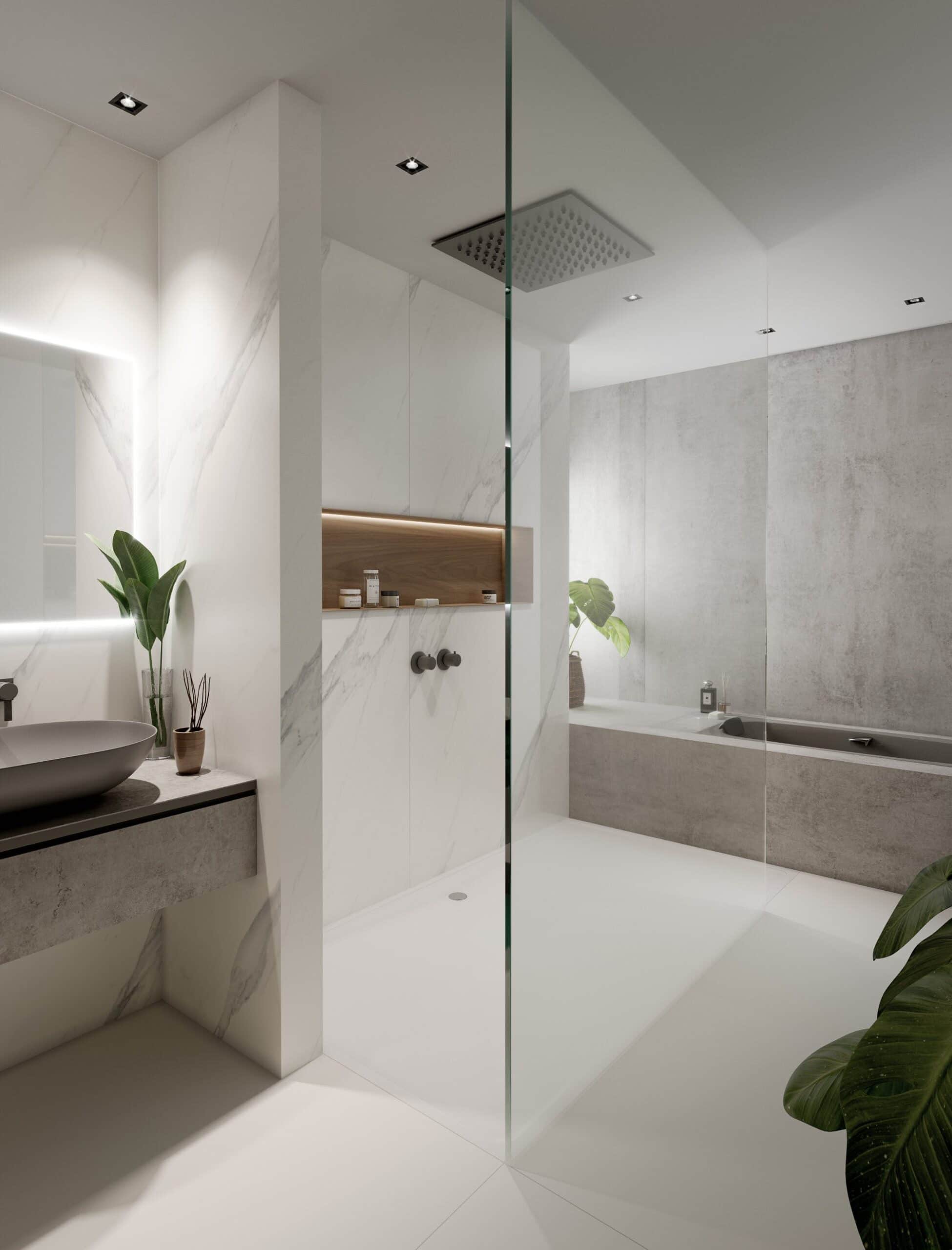 Image of Baño gris blanco 2 scaled in Small bathrooms: the great secrets of their design - Cosentino