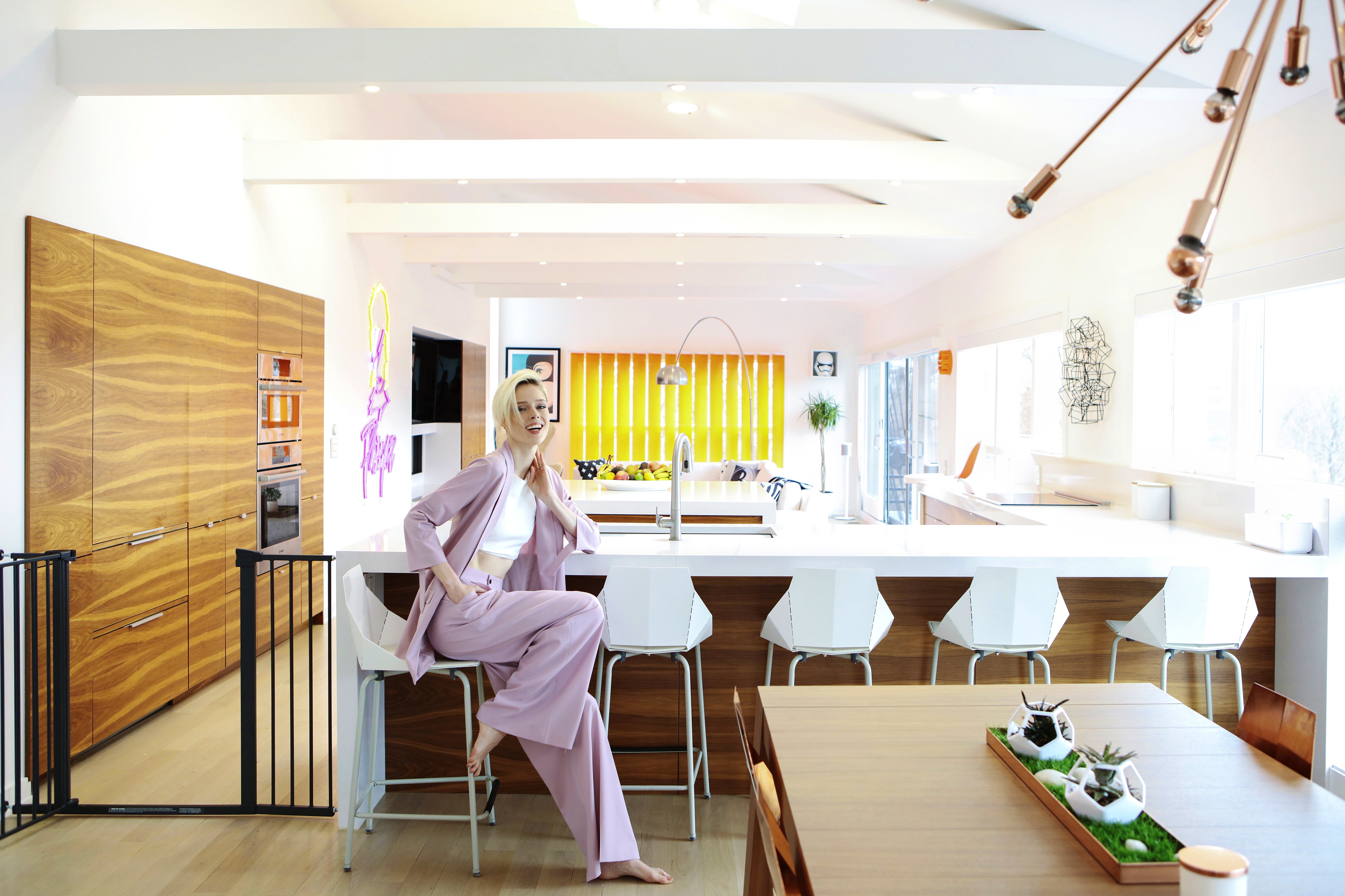 Image of 6. coco rocha kitchen overall with coco 2 in Supermodel Coco Rocha's perfect kitchen - Cosentino