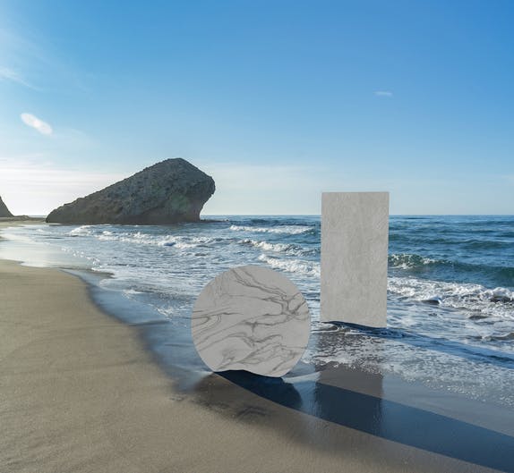 Image of Dekton Liquid Sky and Liquid Shell in Dekton®, a Carbon Neutral product for its entire life cycle - Cosentino
