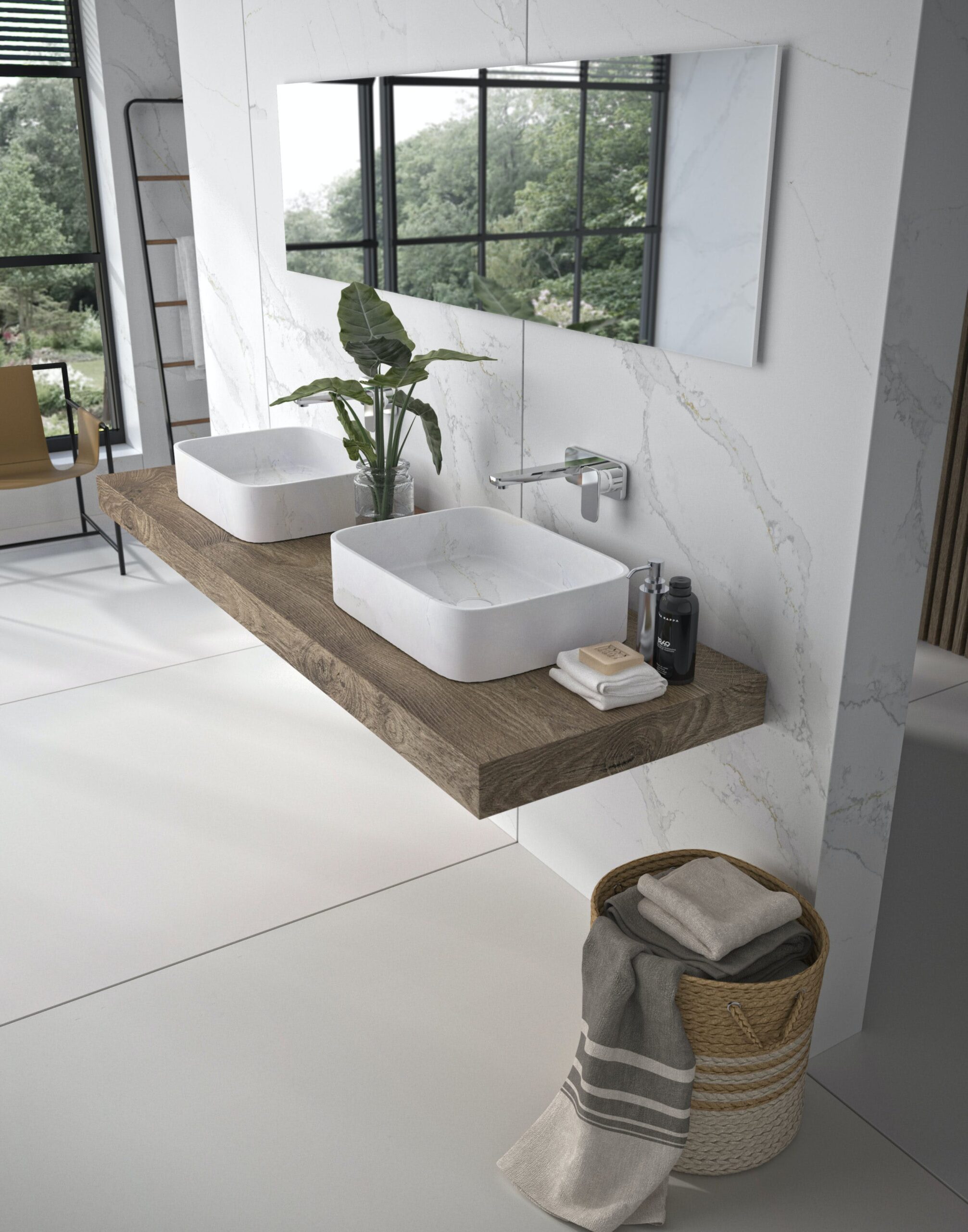 Image of Lavabo Marie by Silestone y revestimiento pared Color Silestone Calacatta Gold 1 scaled in Countertop sink: Marie by Silestone® - Cosentino