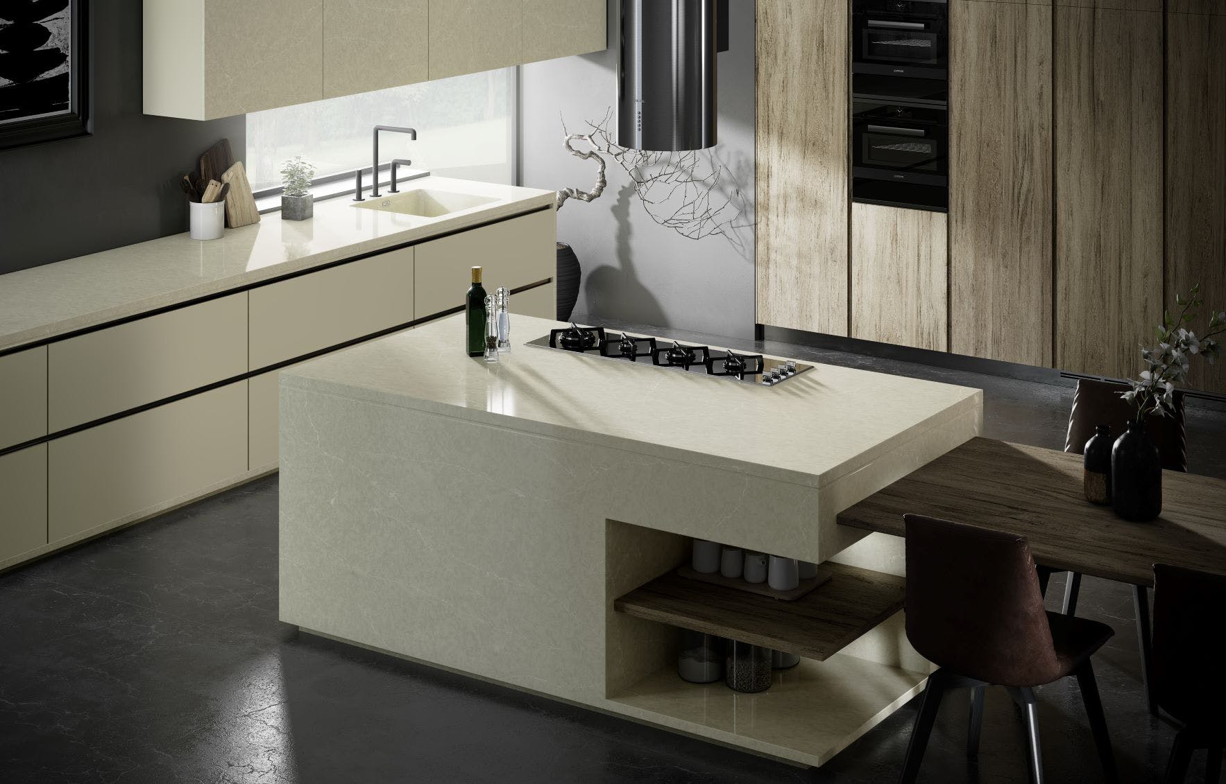 Image of Silestone Silken Pearl Kitchen 2 1 in New additions to "Eternal", the best-selling Silestone® colour collection - Cosentino