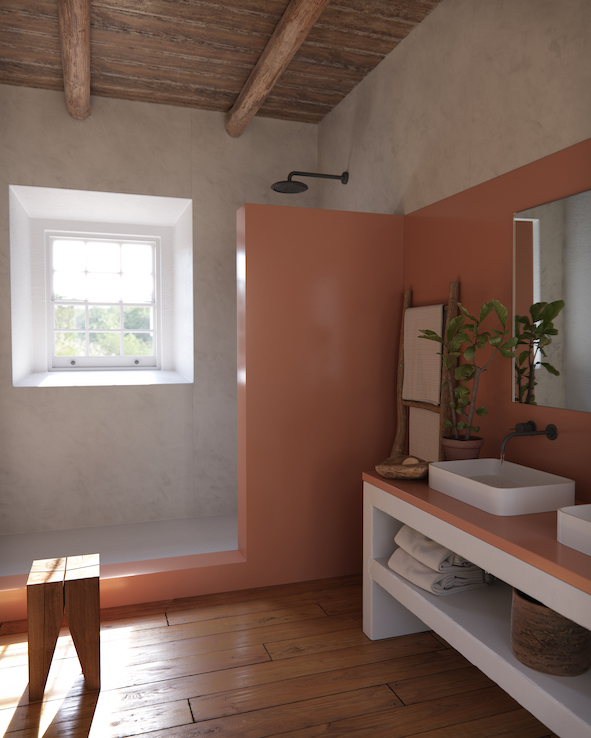 Image of Silestone Sunlit Days Arcilla Red Bathroom Lifestyle 1 in Cosentino Group, among the protagonists of the Milan Design Week 2021 - Cosentino