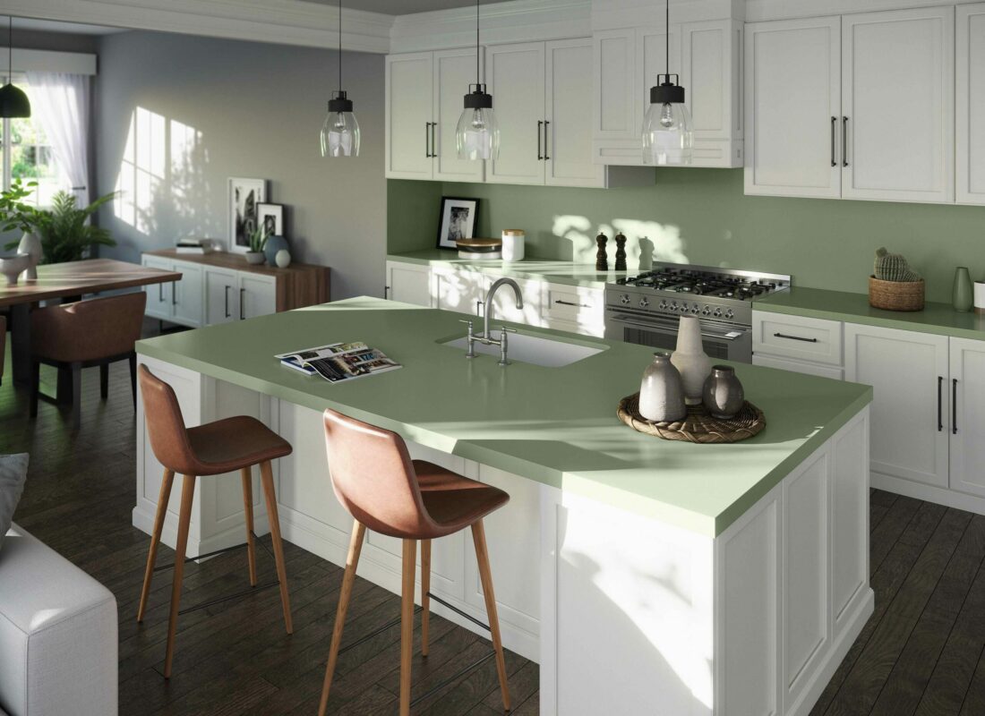 Image of Silestone Sunlit Days Posidonia Green kitchen lr scaled in Cosentino Group, among the protagonists of the Milan Design Week 2021 - Cosentino